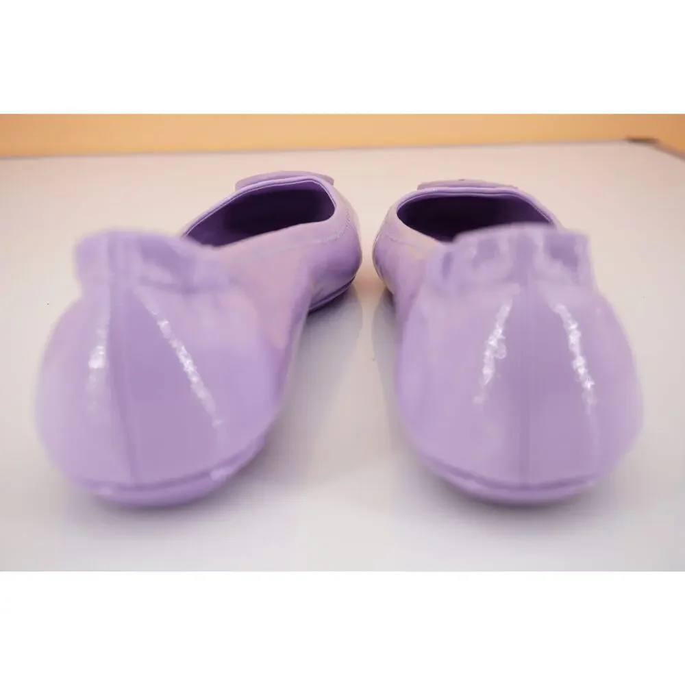 Tory Burch Minnie Purple Patent Leather Travel Ballet Flats SZ 7 Reva Logo $225